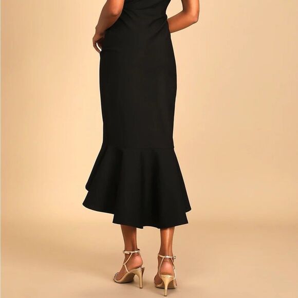 Lulus How Much I Care Black Off-the-Shoulder Midi Trumpet Dress Size Small NEW - Picture 15 of 16